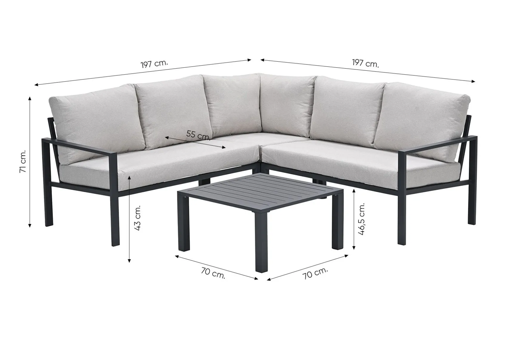 GI Springs aluminium loungeset - Carbon black