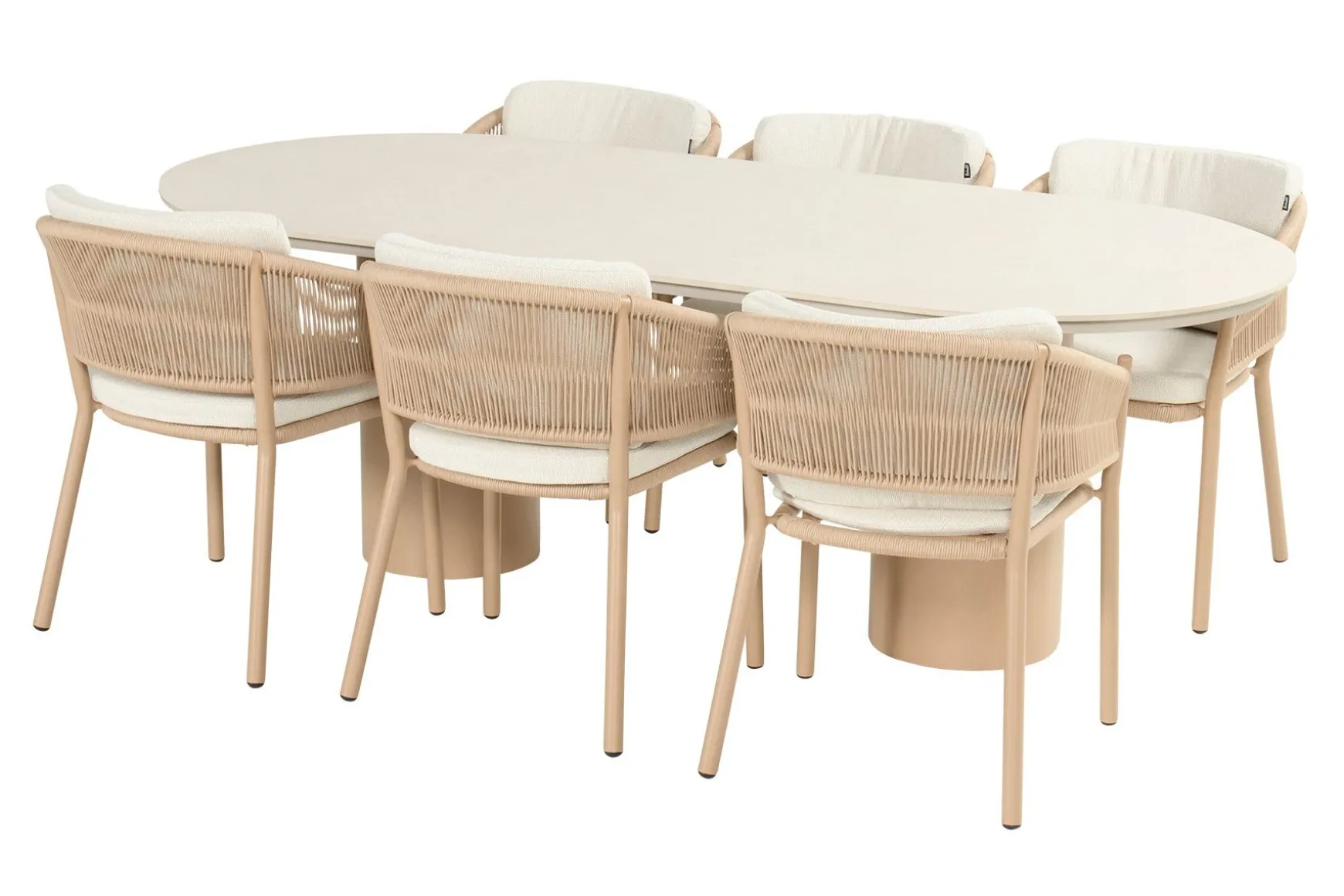 Hartman Altea/Valencia ovale tuinset voor 6 personen 220x100 cm. - Cappuccino
