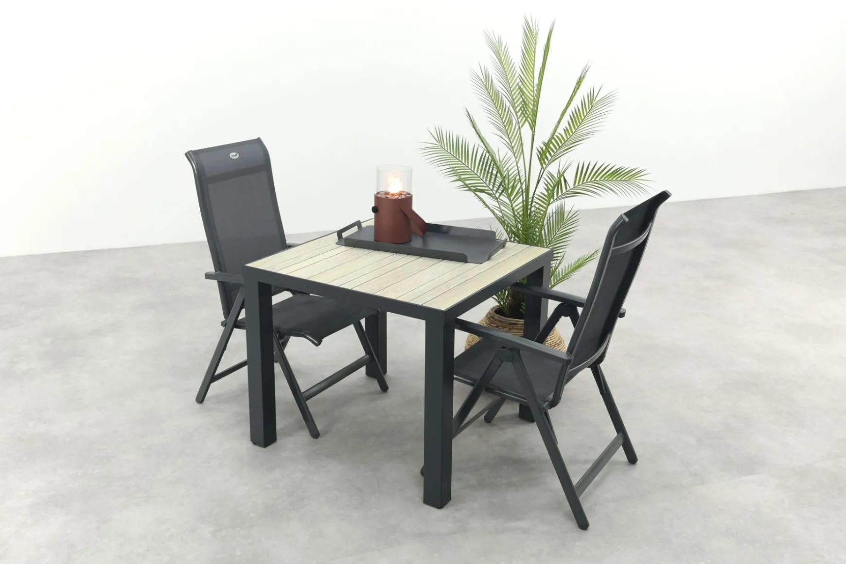 Hartman Milaan/Nola verstelbare tuinset 90x90 cm. - Antraciet/Houtlook