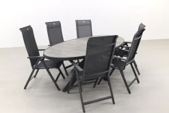 Hartman Milaan/Silva houtlook 240x115 cm. ovale tuinset - 7-delig
