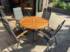 Hartman Napoli/South Wales ronde verstelbare aluminium tuinset Ø120 cm. - Teak