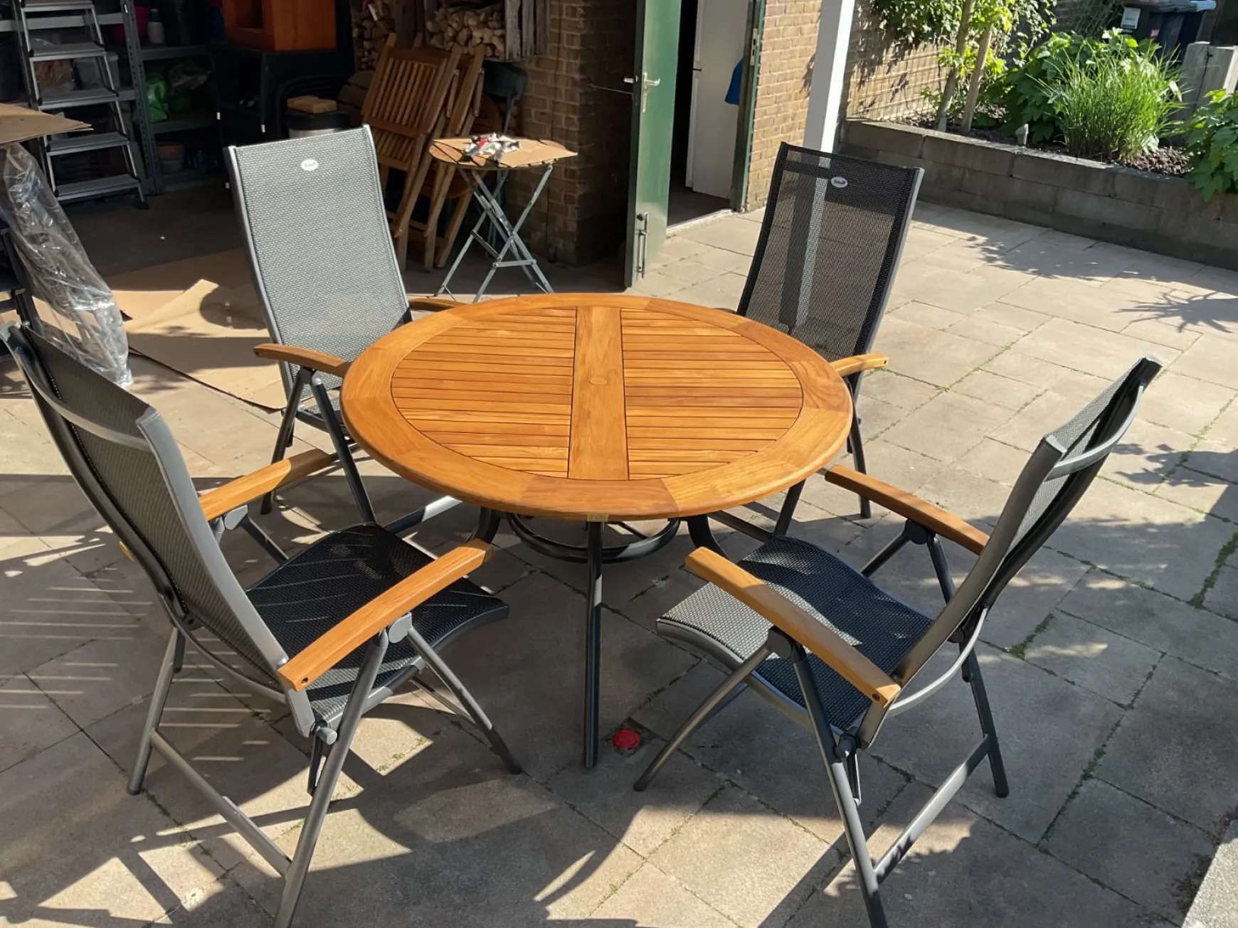 Hartman Napoli/South Wales ronde verstelbare aluminium tuinset Ø120 cm. - Teak