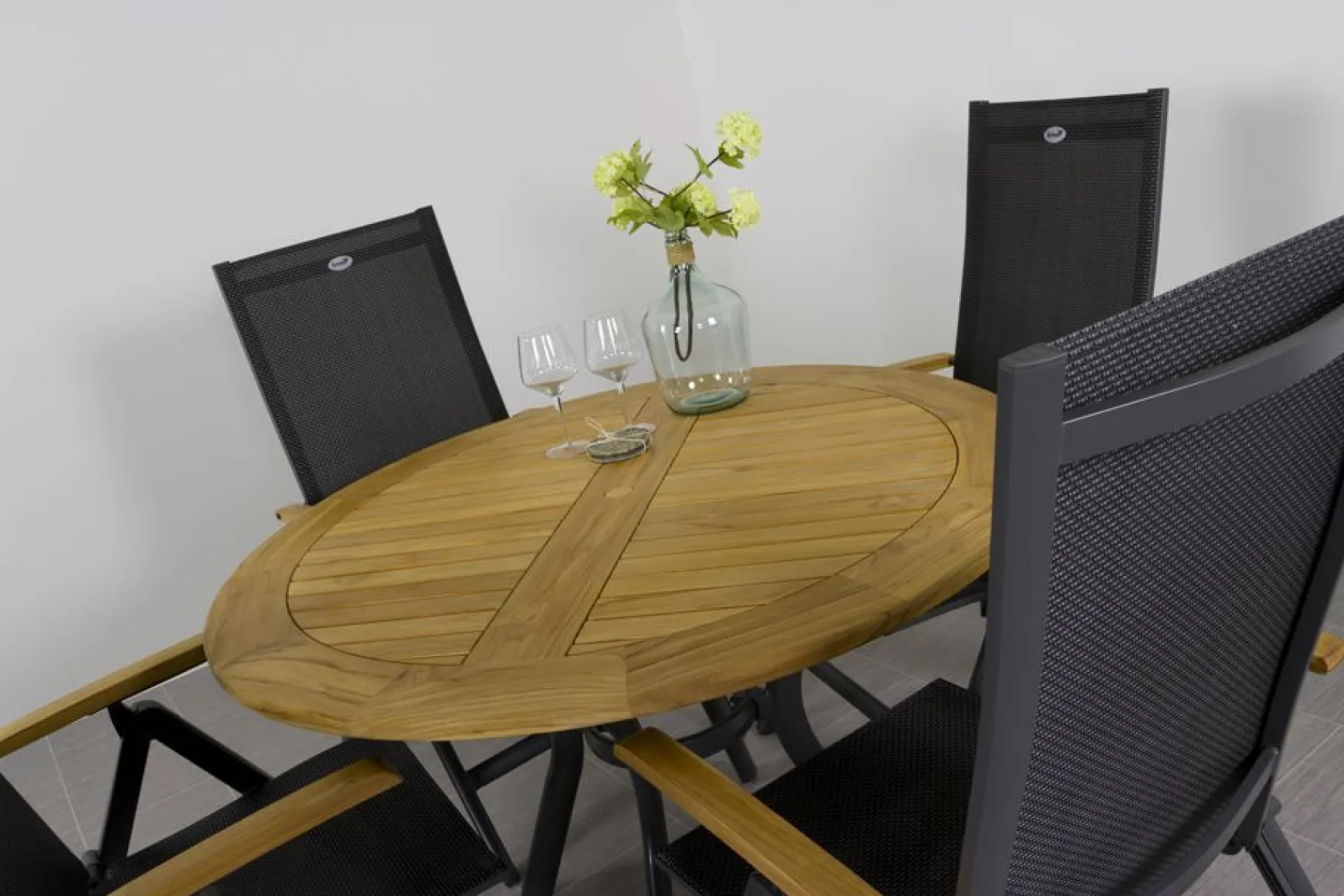 Hartman Napoli/South Wales ronde verstelbare aluminium tuinset Ø120 cm. - Teak