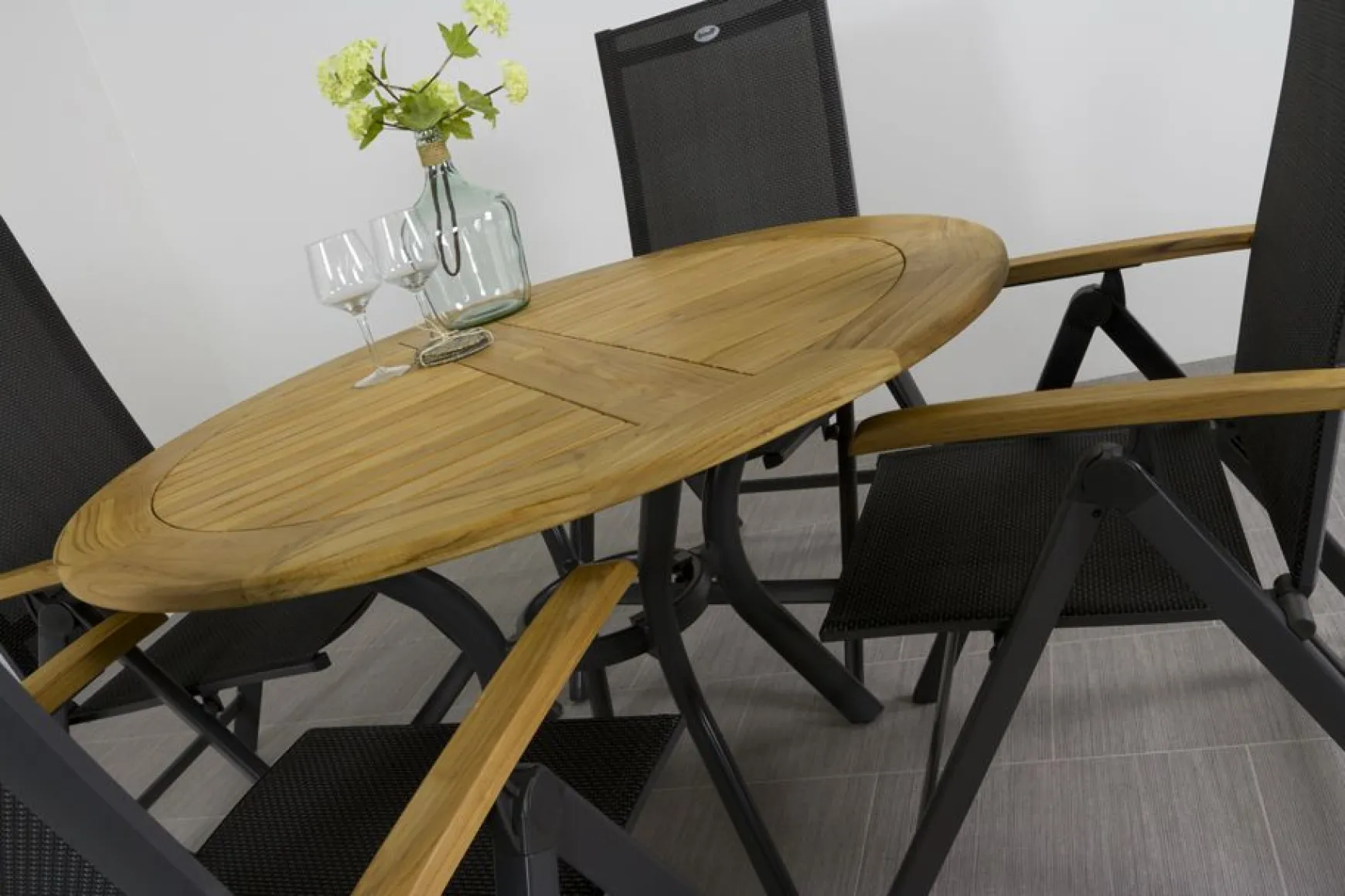 Hartman Napoli/South Wales ronde verstelbare aluminium tuinset Ø120 cm. - Teak
