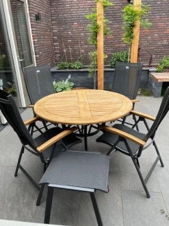Hartman Napoli/South Wales ronde verstelbare aluminium tuinset Ø120 cm. - Teak