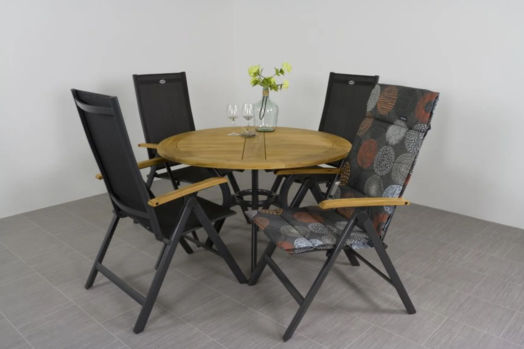 Hartman Napoli/South Wales ronde verstelbare aluminium tuinset Ø120 cm. - Teak