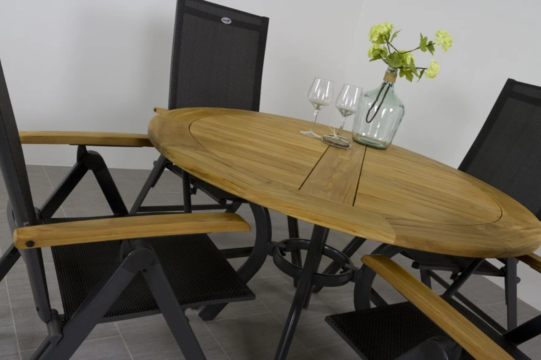 Hartman Napoli/South Wales ronde verstelbare aluminium tuinset Ø120 cm. - Teak