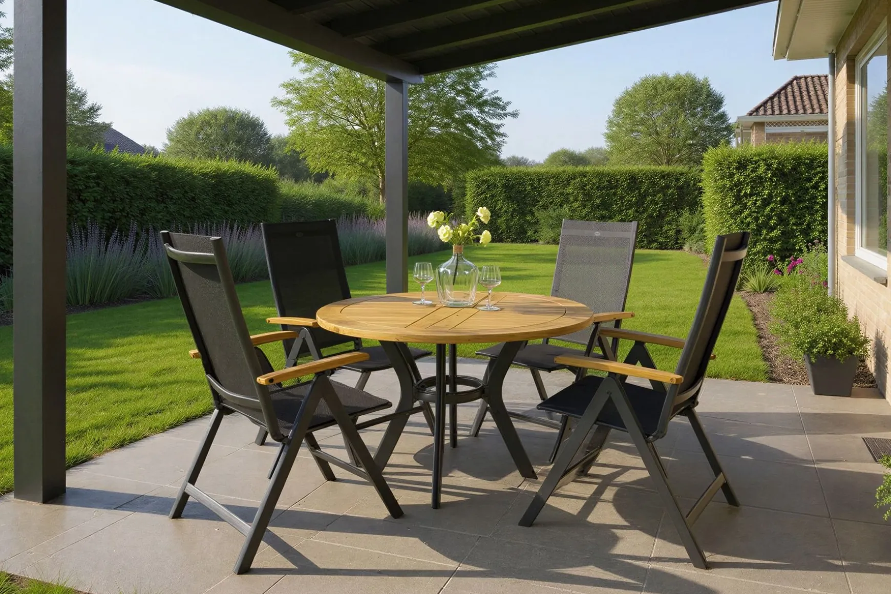 Hartman Napoli/South Wales ronde verstelbare aluminium tuinset Ø120 cm. - Teak