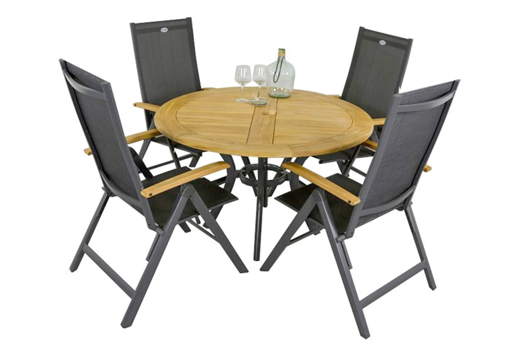 Hartman Napoli/South Wales ronde verstelbare aluminium tuinset Ø120 cm. - Teak