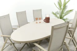 Hartman Napoli/Ventaro ovale verstelbare tuinset voor 6 personen 240x115 cm. - Latte