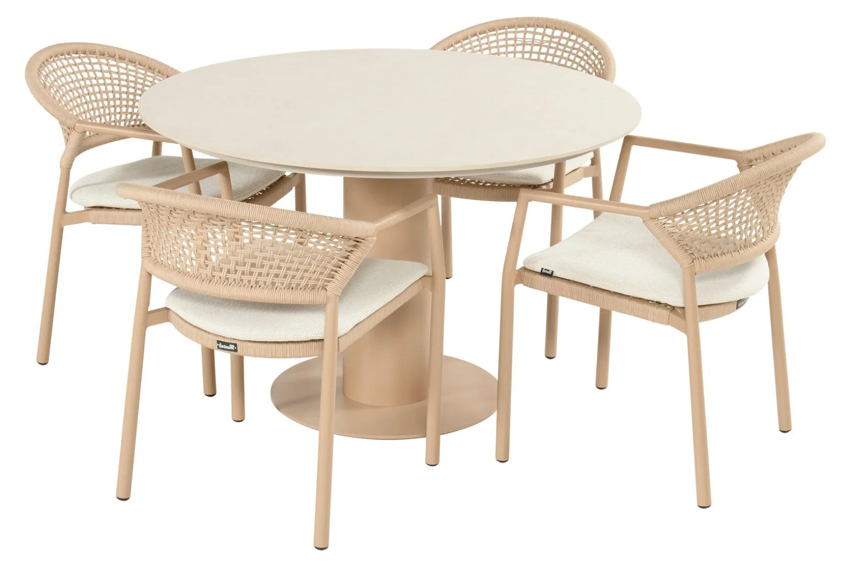 Hartman Taragona/Girona ronde stapelbare tuinset voor 4 personen 120 cm. - Cappuccino