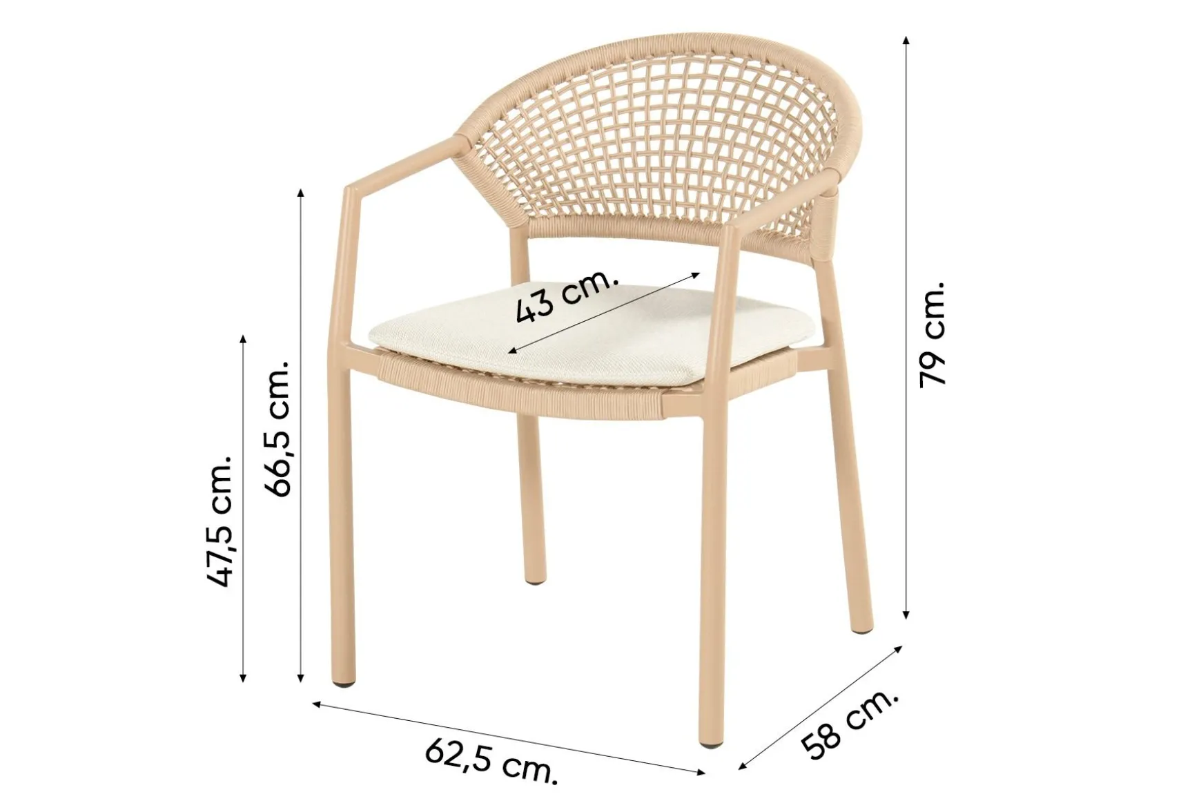 Hartman Taragona/Girona ronde stapelbare tuinset voor 4 personen 120 cm. - Cappuccino