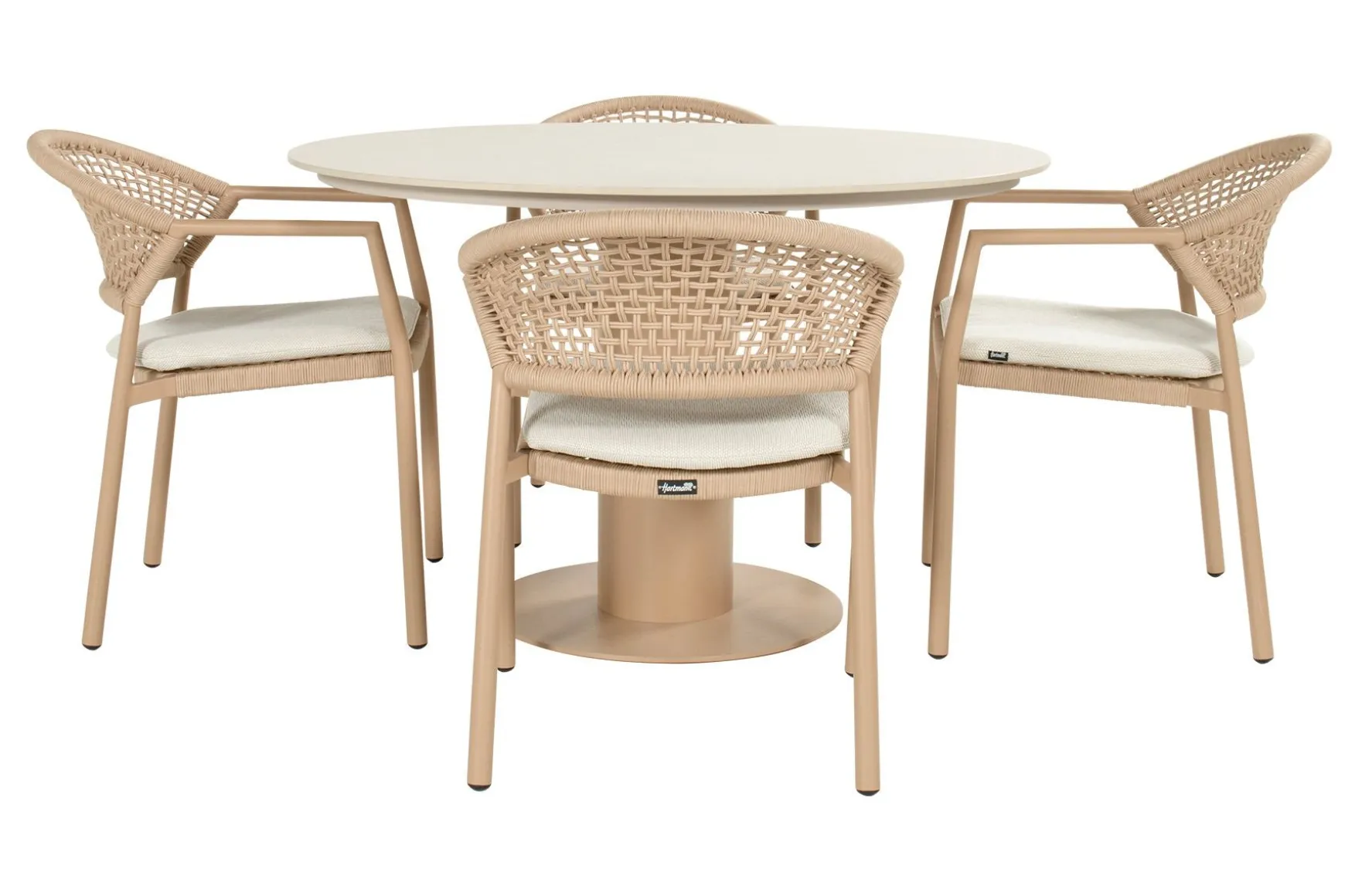 Hartman Taragona/Girona ronde stapelbare tuinset voor 4 personen 120 cm. - Cappuccino