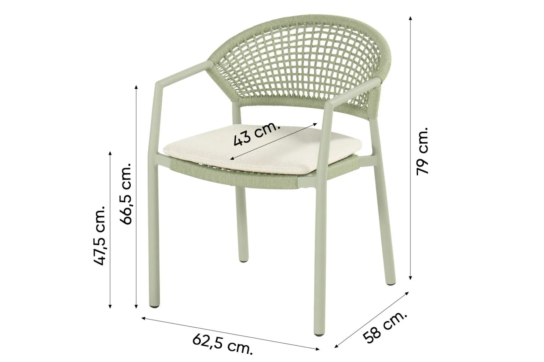 Hartman Taragona/Girona ronde stapelbare tuinset voor 4 personen 120 cm. - Soft Green