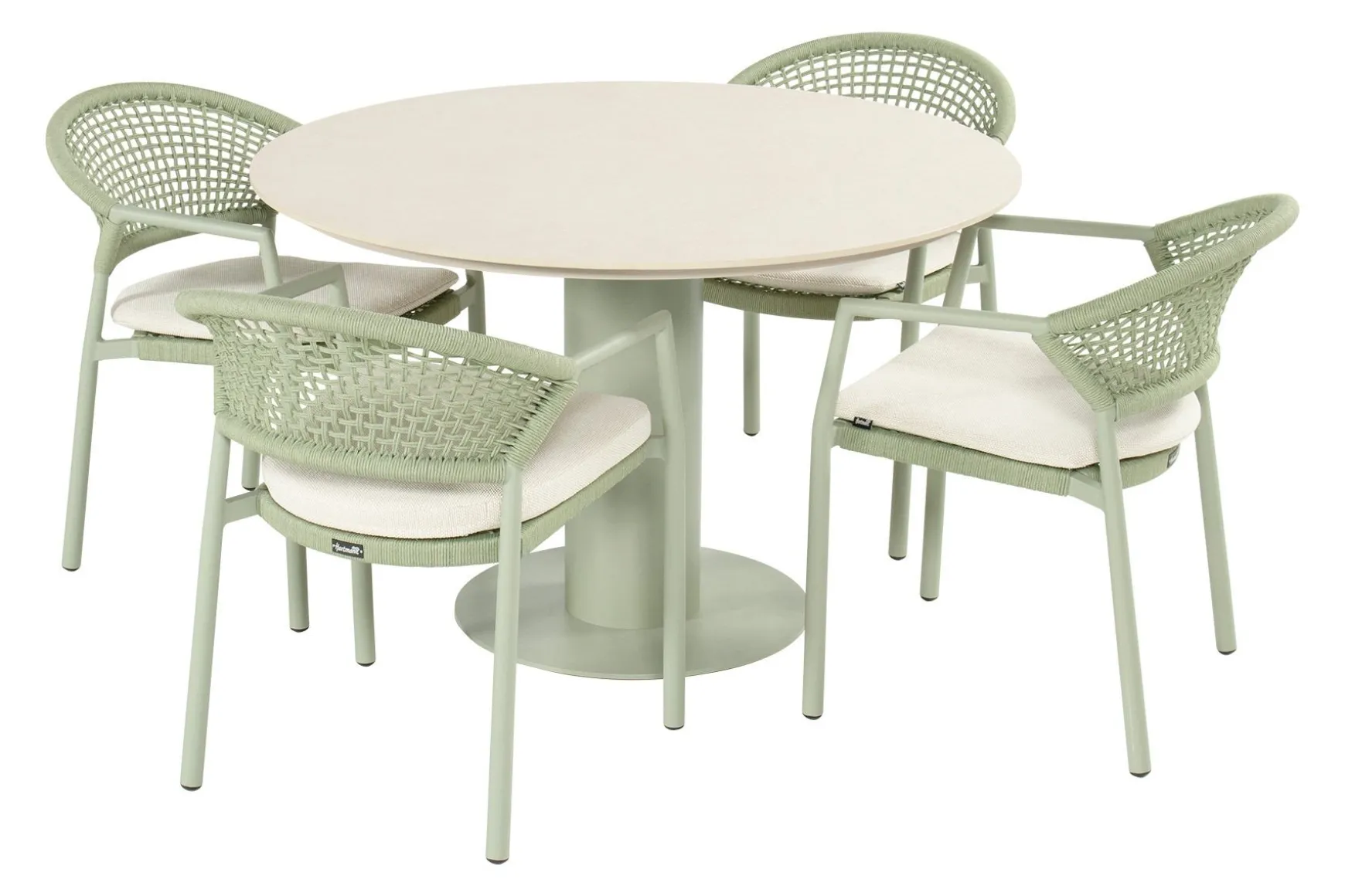Hartman Taragona/Girona ronde stapelbare tuinset voor 4 personen 120 cm. - Soft Green