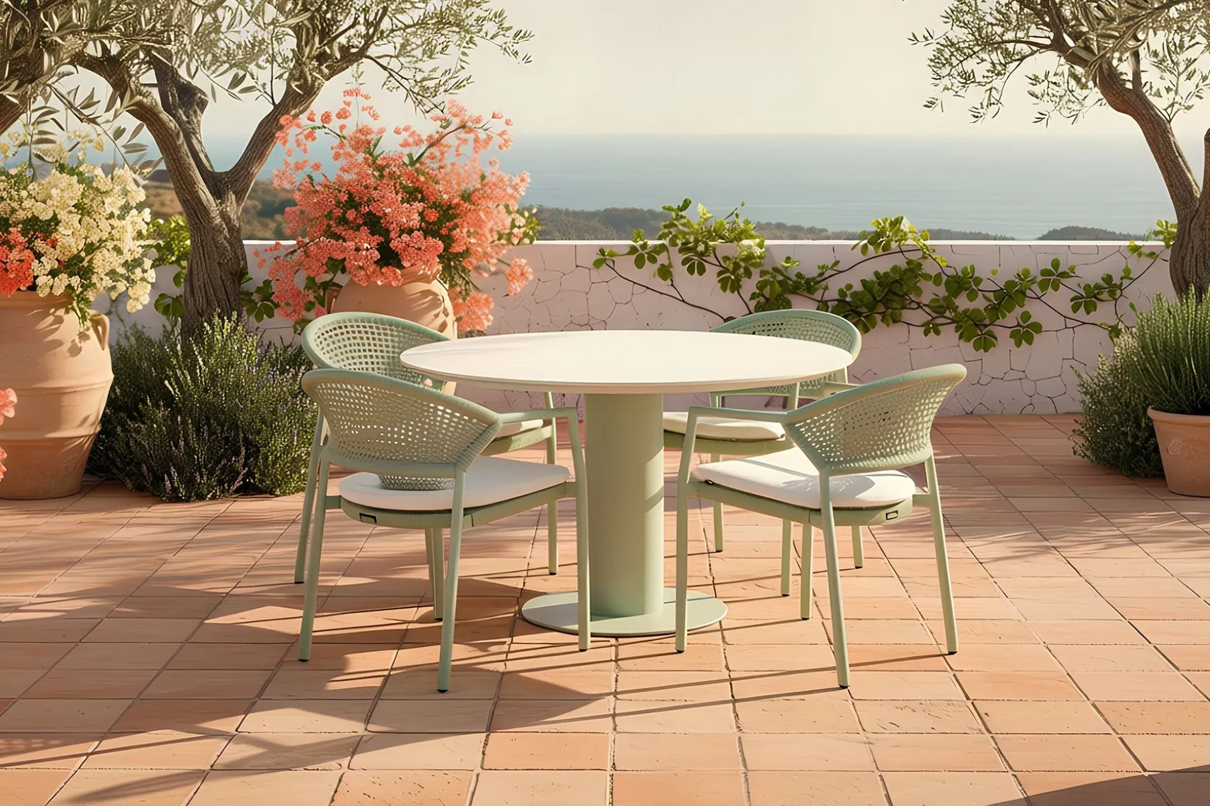 Hartman Taragona/Girona ronde stapelbare tuinset voor 4 personen 120 cm. - Soft Green