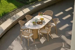 Hartman Taragona/Valencia ovale stapelbare tuinset voor 6 personen 220x100 cm. - Cappuccino