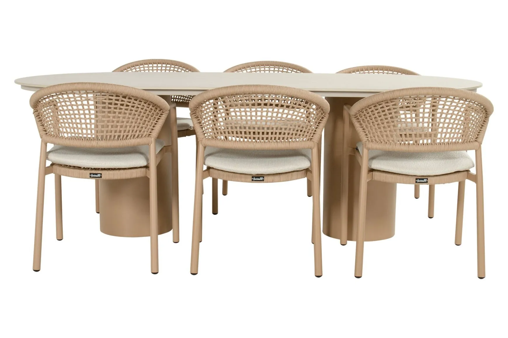 Hartman Taragona/Valencia ovale stapelbare tuinset voor 6 personen 220x100 cm. - Cappuccino