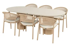 Hartman Taragona/Valencia ovale stapelbare tuinset voor 6 personen 220x100 cm. - Cappuccino