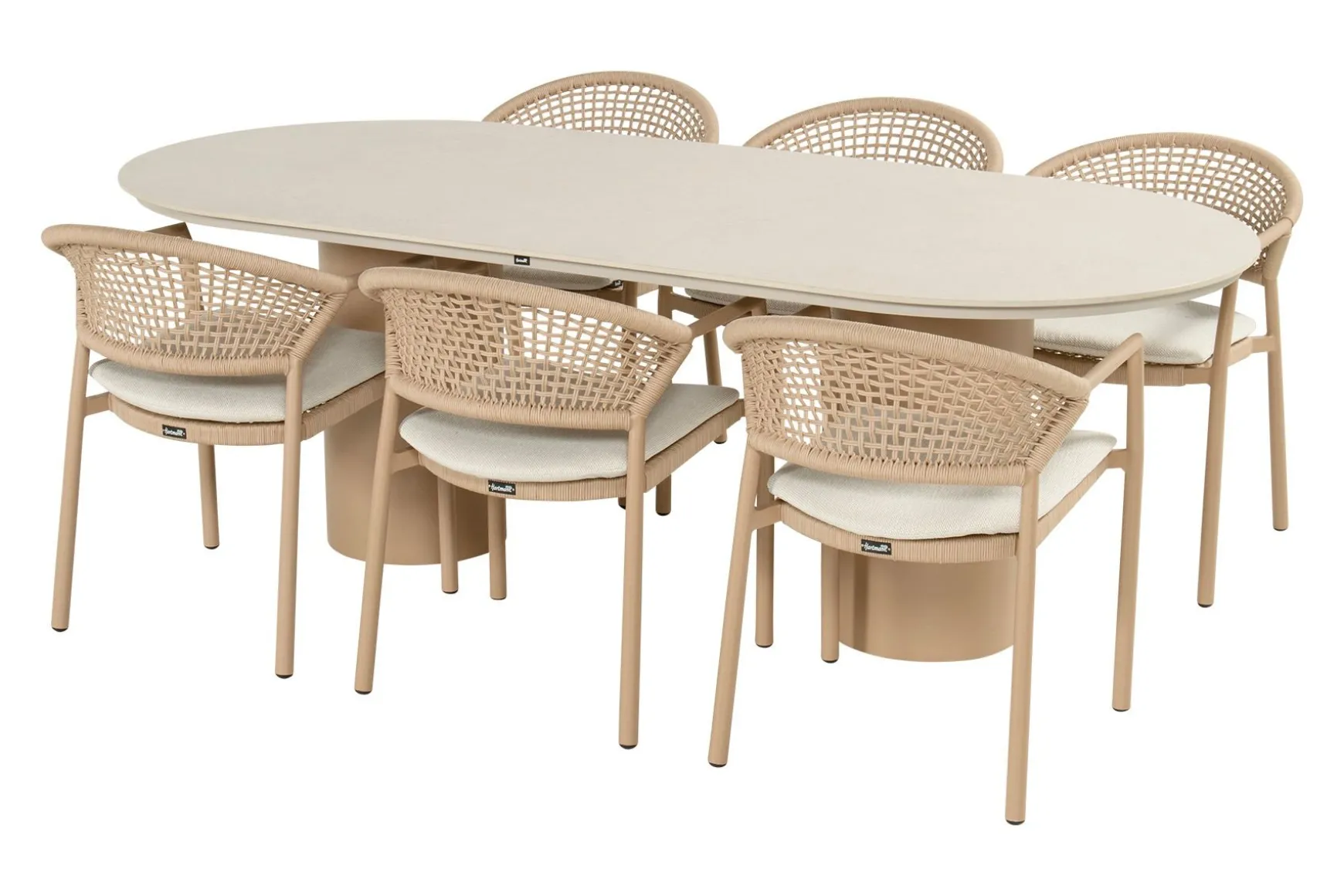Hartman Taragona/Valencia ovale stapelbare tuinset voor 6 personen 220x100 cm. - Cappuccino