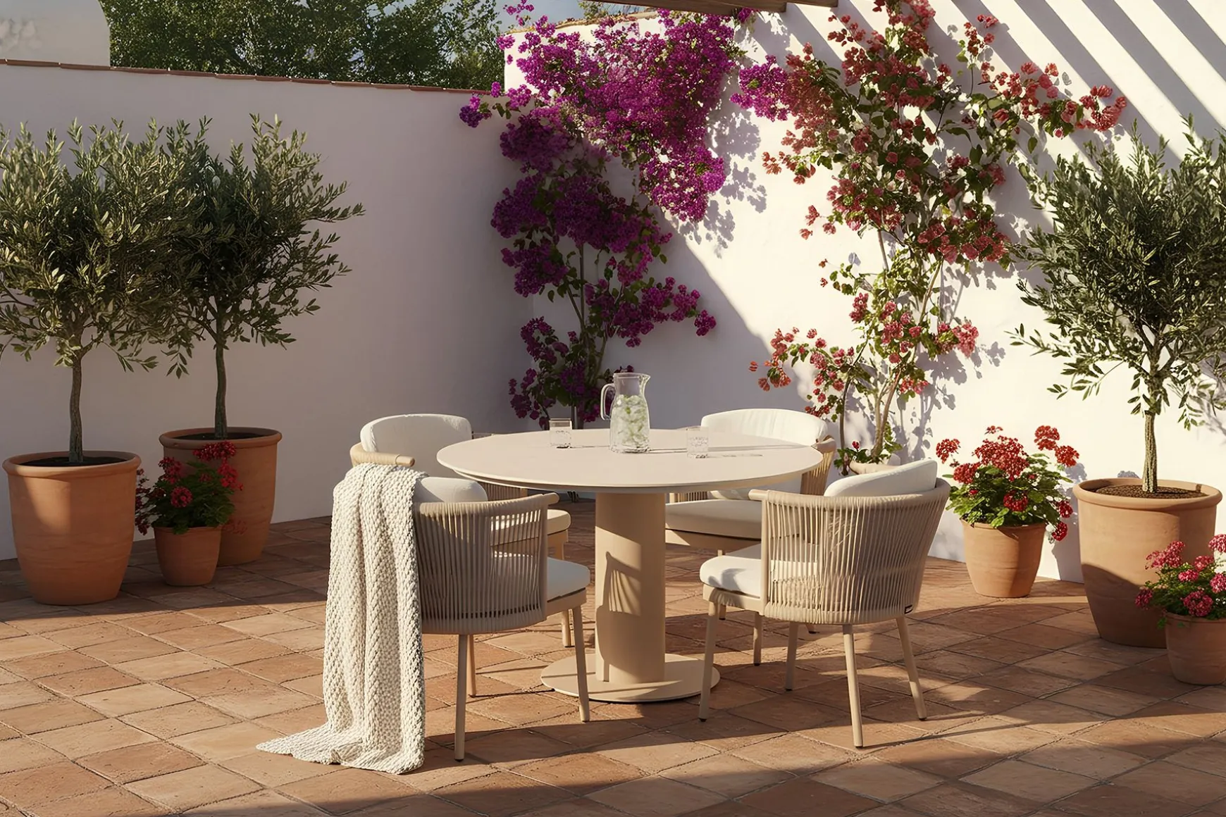 Hartman Toledo/Girona ronde rope tuinset voor 4 personen 120 cm. - Cappuccino