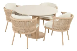 Hartman Toledo/Girona ronde rope tuinset voor 4 personen 120 cm. - Cappuccino
