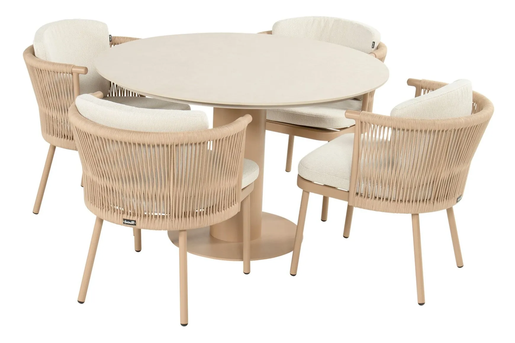 Hartman Toledo/Girona ronde rope tuinset voor 4 personen 120 cm. - Cappuccino