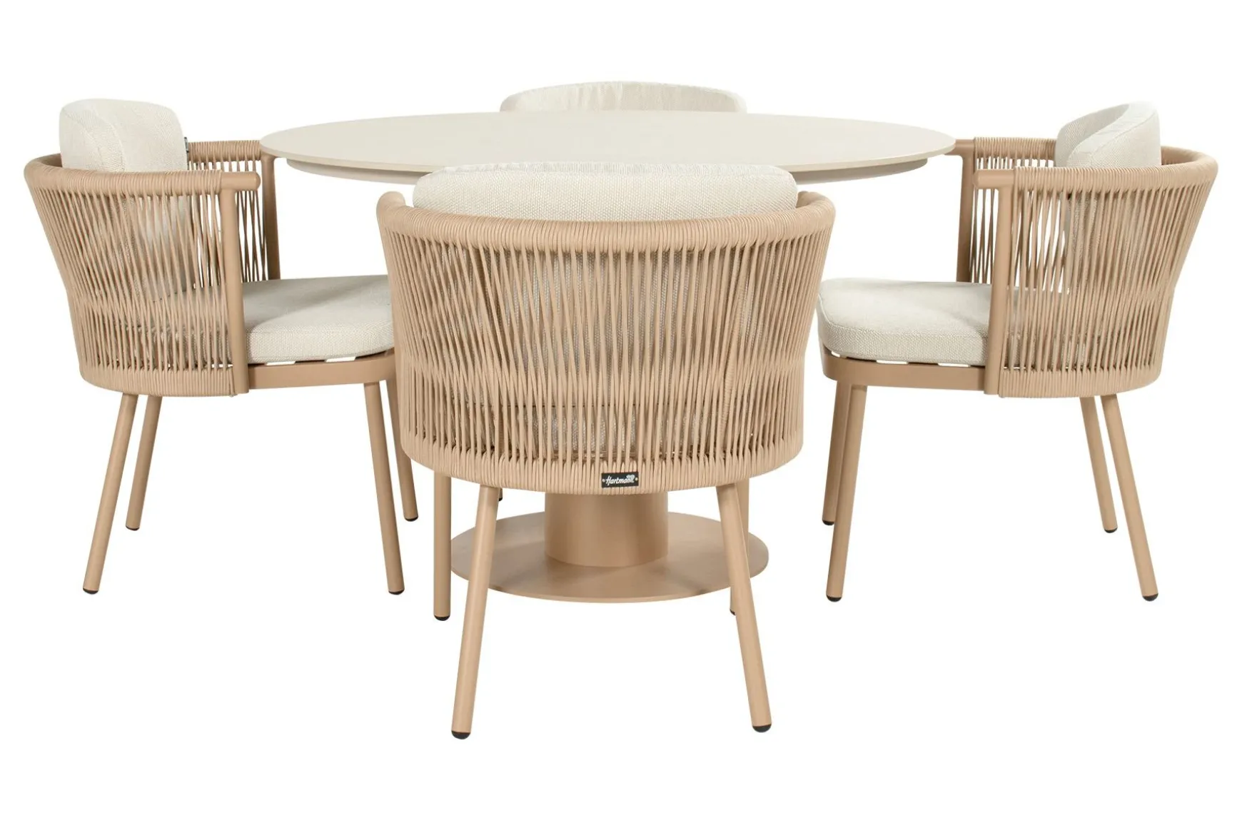 Hartman Toledo/Girona ronde rope tuinset voor 4 personen 120 cm. - Cappuccino
