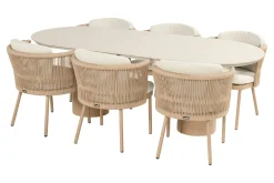 Hartman Toledo/Valencia ovale tuinset voor 6 personen 220x100 cm. - Cappuccino