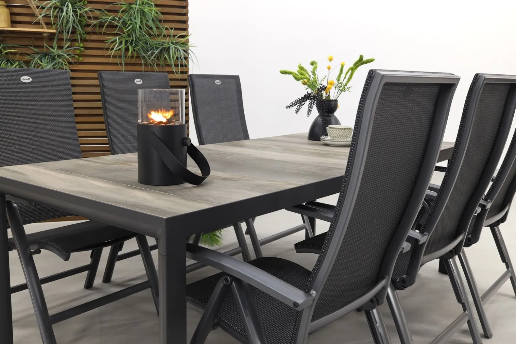 Hartman Valentino/Kings 6-persoons verstelbare dining tuinset 220x100 cm. - Antraciet