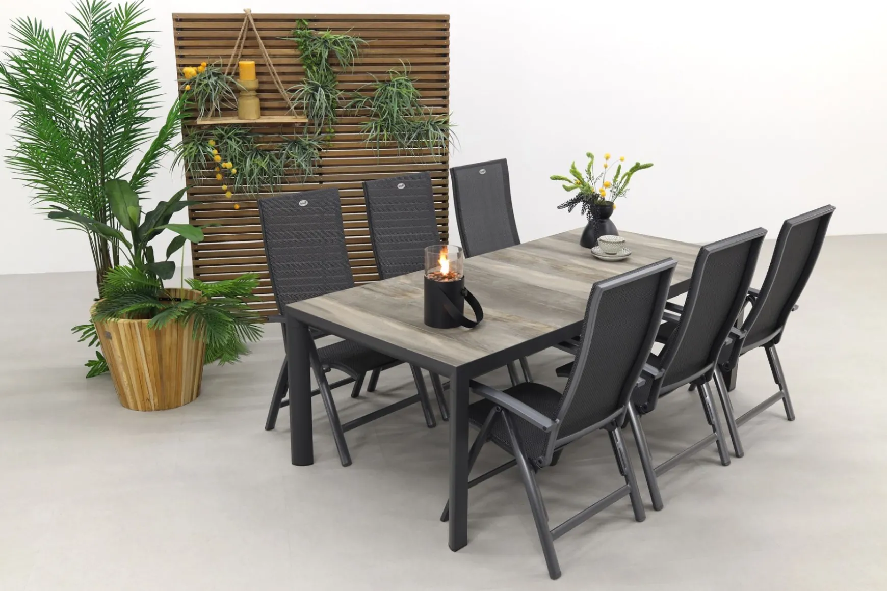 Hartman Valentino/Kings 6-persoons verstelbare dining tuinset 220x100 cm. - Antraciet