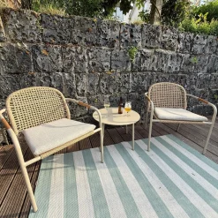 Helen wicker rope loungestoelen set met bijzettafel (3-delig) - Latte/Beige