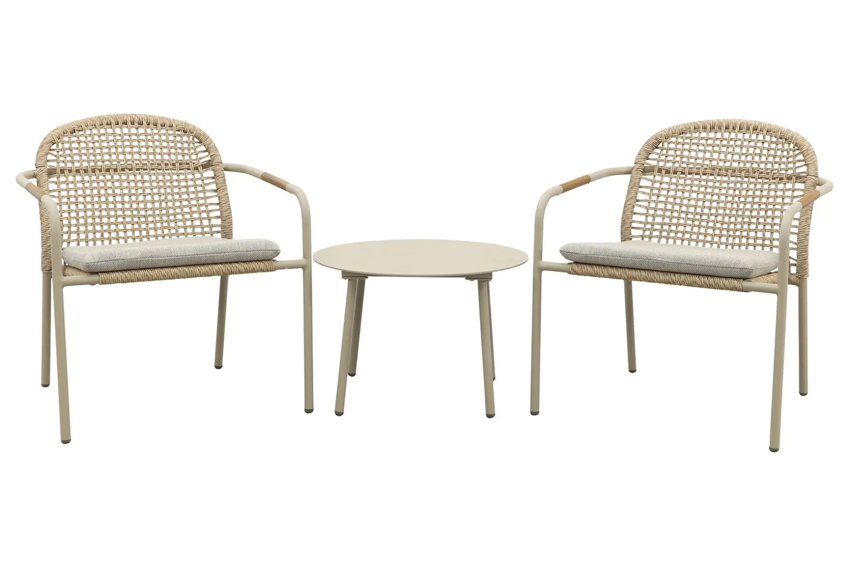 Helen wicker rope loungestoelen set met bijzettafel (3-delig) - Latte/Beige