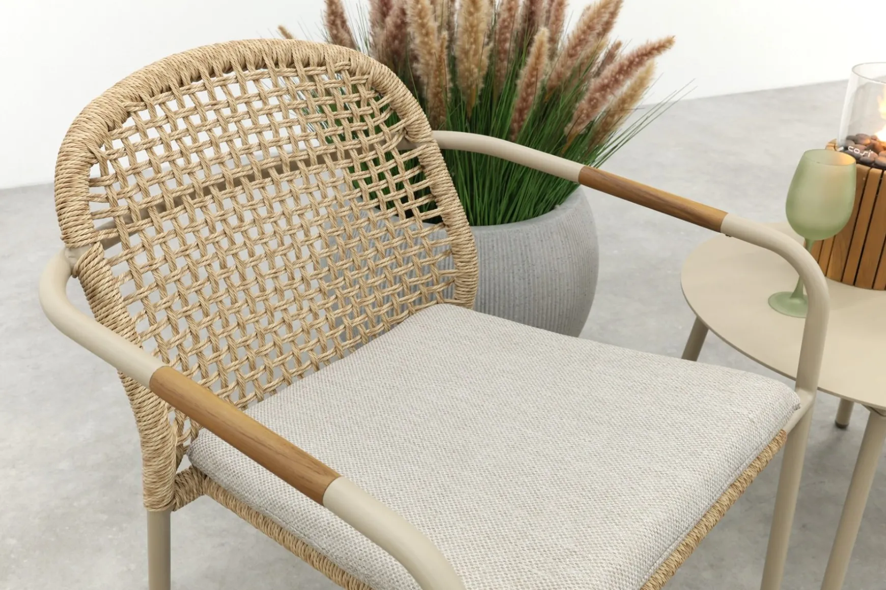 Helen wicker rope loungestoelen set met bijzettafel (3-delig) - Latte/Beige