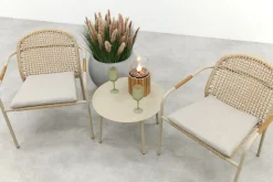 Helen wicker rope loungestoelen set met bijzettafel (3-delig) - Latte/Beige