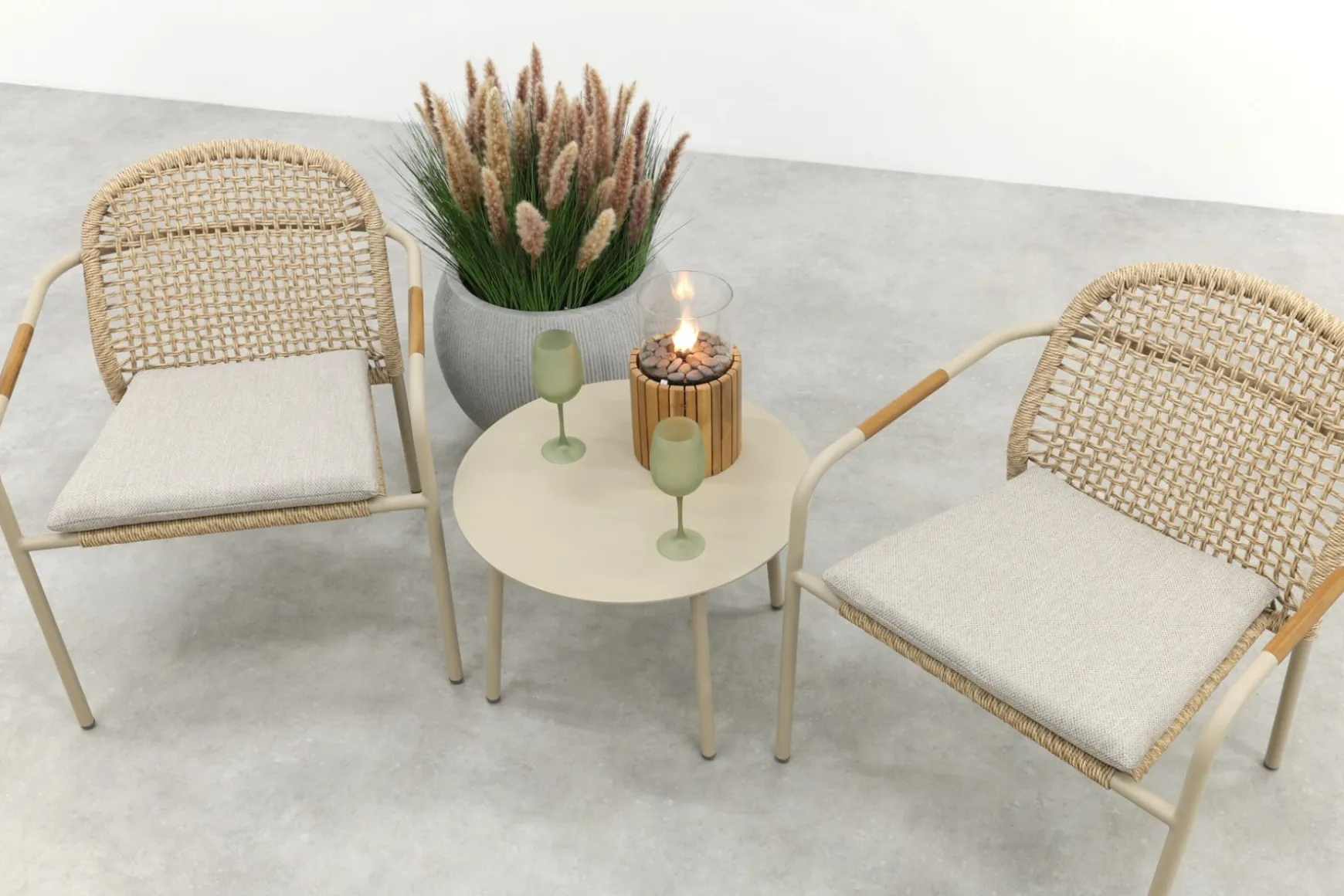 Helen wicker rope loungestoelen set met bijzettafel (3-delig) - Latte/Beige