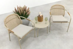 Helen wicker rope loungestoelen set met bijzettafel (3-delig) - Latte/Beige