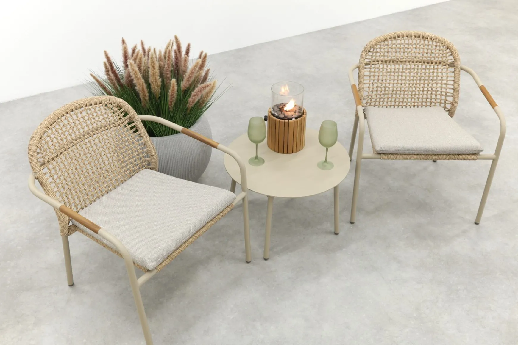 Helen wicker rope loungestoelen set met bijzettafel (3-delig) - Latte/Beige