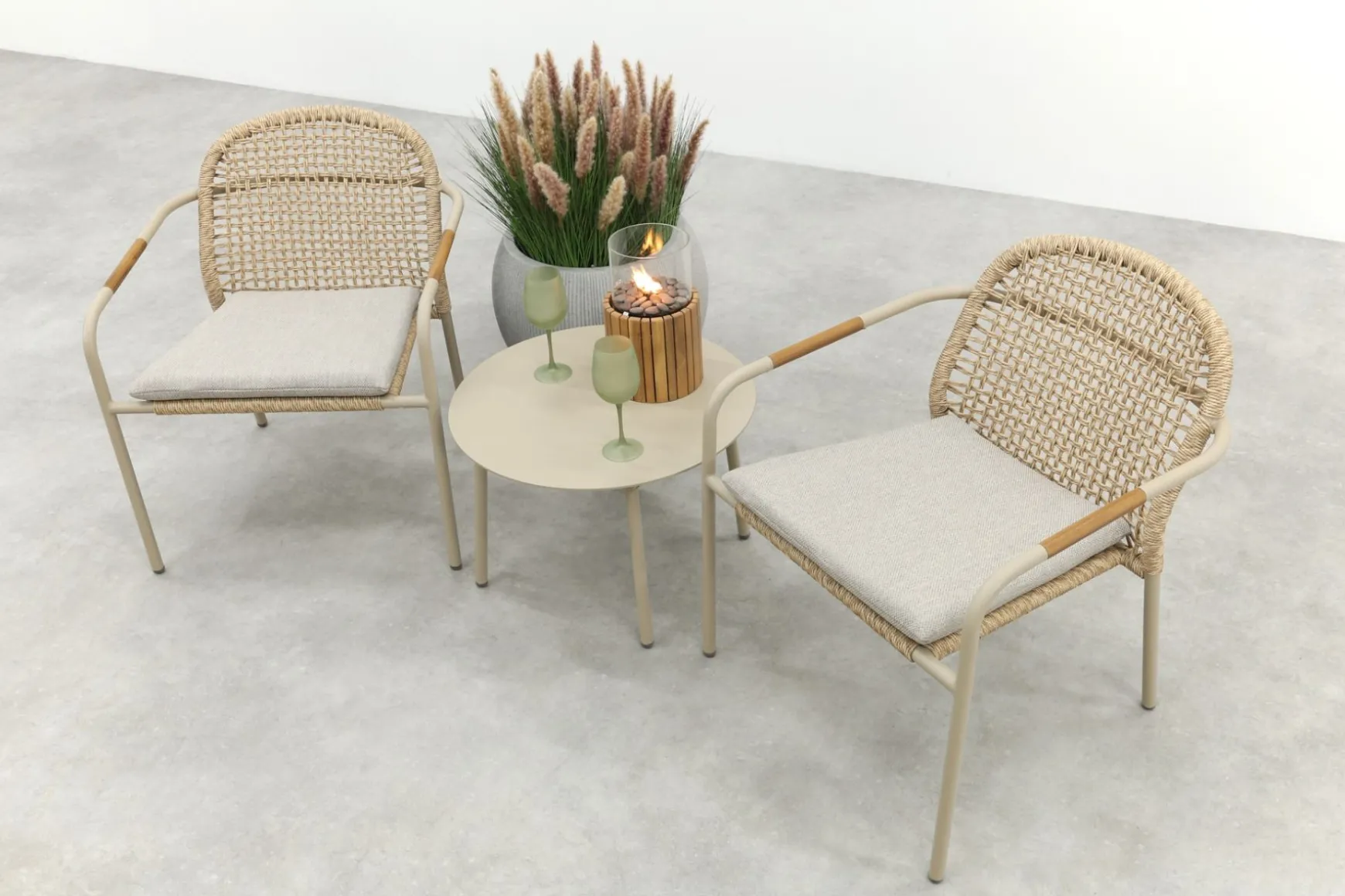 Helen wicker rope loungestoelen set met bijzettafel (3-delig) - Latte/Beige