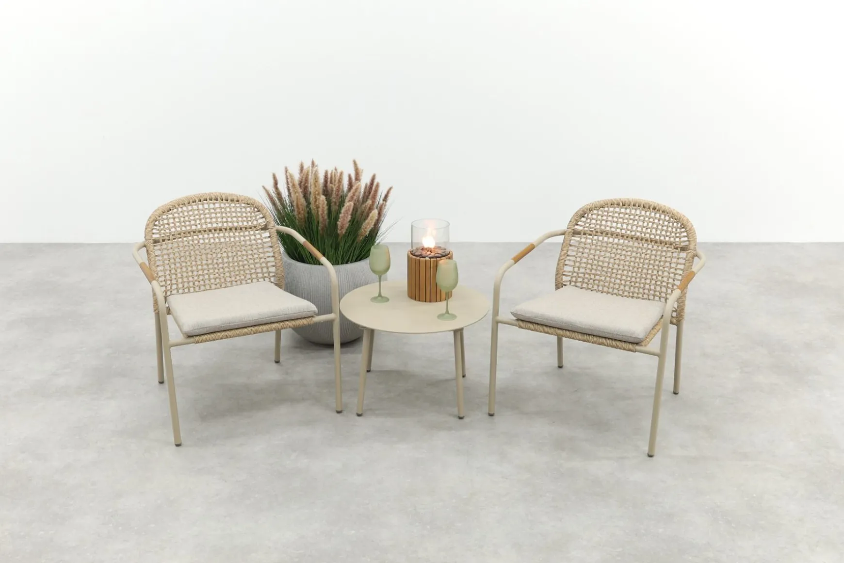 Helen wicker rope loungestoelen set met bijzettafel (3-delig) - Latte/Beige