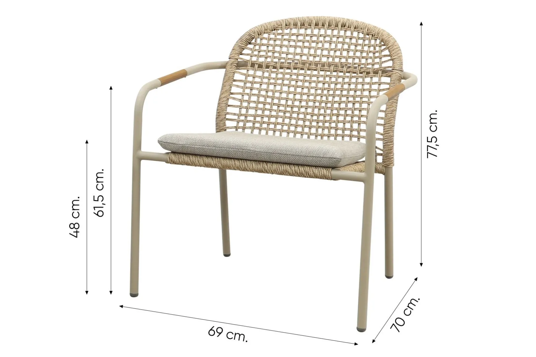 Helen wicker rope loungestoelen set met bijzettafel (3-delig) - Latte/Beige