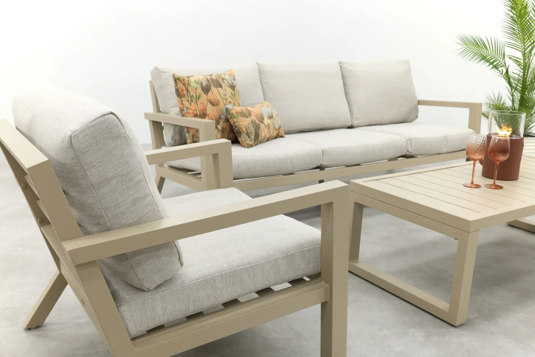 Hugo aluminium stoel-bank loungeset - Latte/Beige