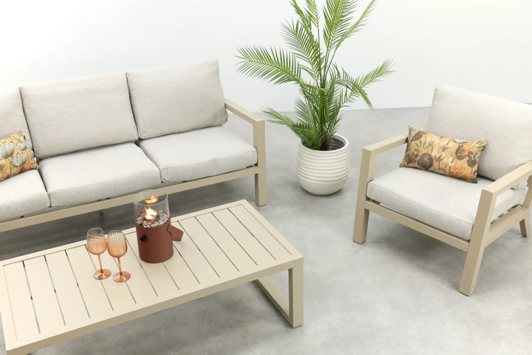 Hugo aluminium stoel-bank loungeset - Latte/Beige