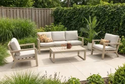Hugo aluminium stoel-bank loungeset - Latte/Beige