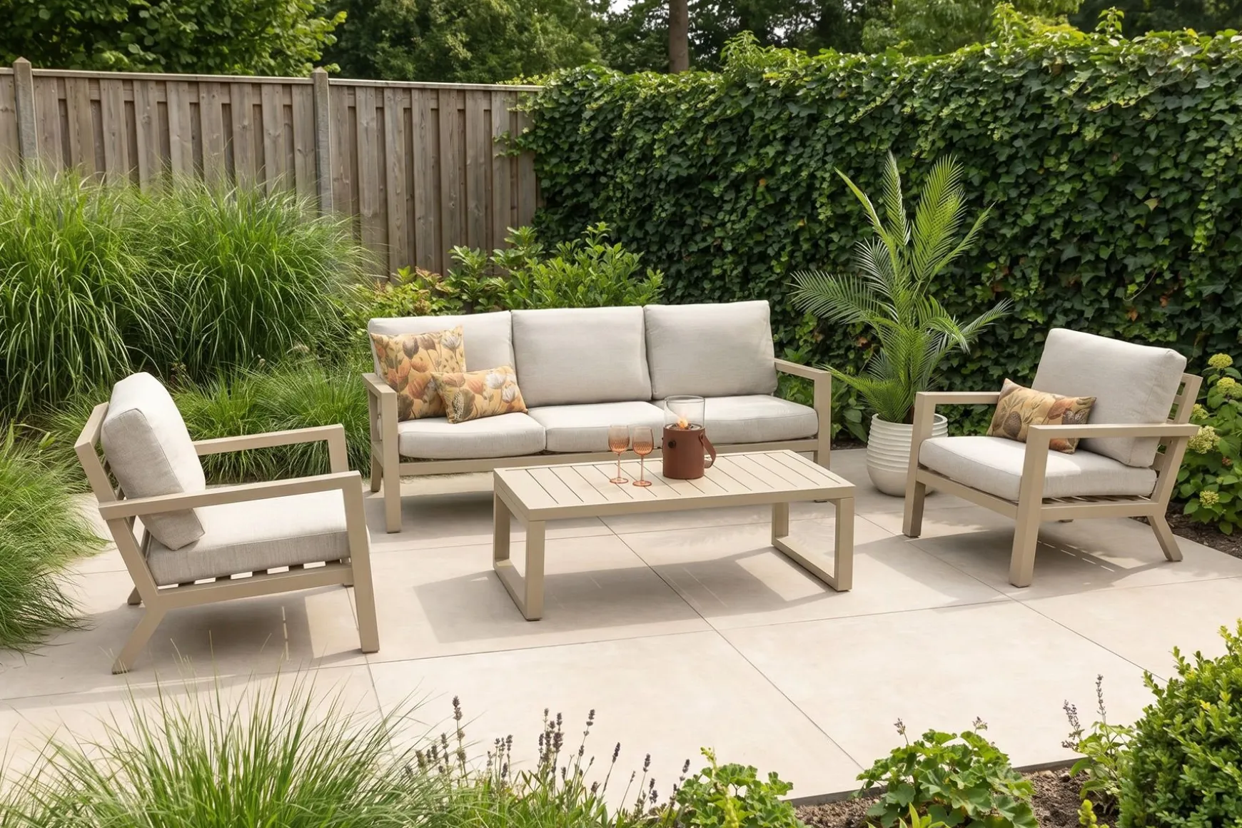 Hugo aluminium stoel-bank loungeset - Latte/Beige