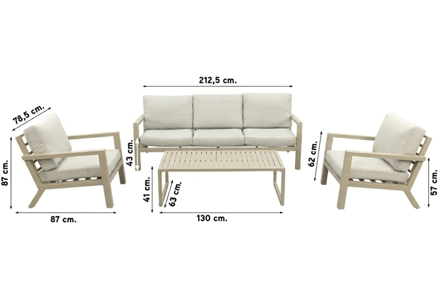 Hugo aluminium stoel-bank loungeset - Latte/Beige