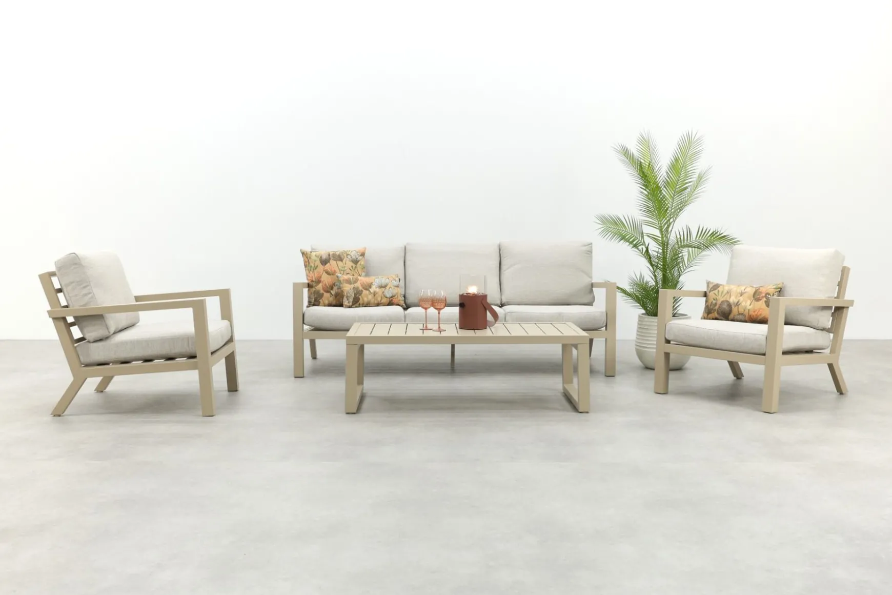 Hugo aluminium stoel-bank loungeset - Latte/Beige