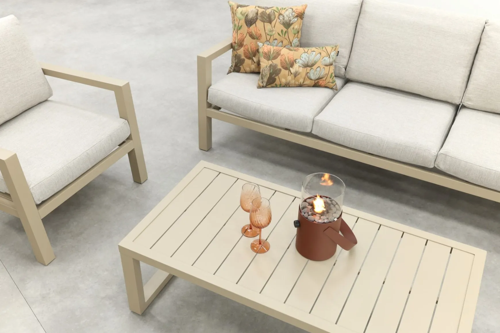 Hugo aluminium stoel-bank loungeset - Latte/Beige