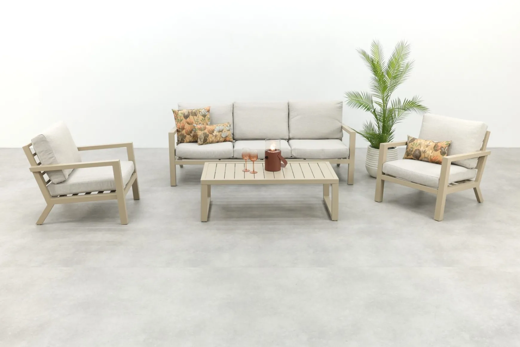 Hugo aluminium stoel-bank loungeset - Latte/Beige