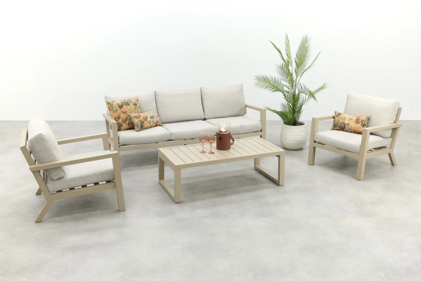 Hugo aluminium stoel-bank loungeset - Latte/Beige
